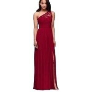 Davids Bridal One Shoulder Lace and  Mesh Dress sz 6